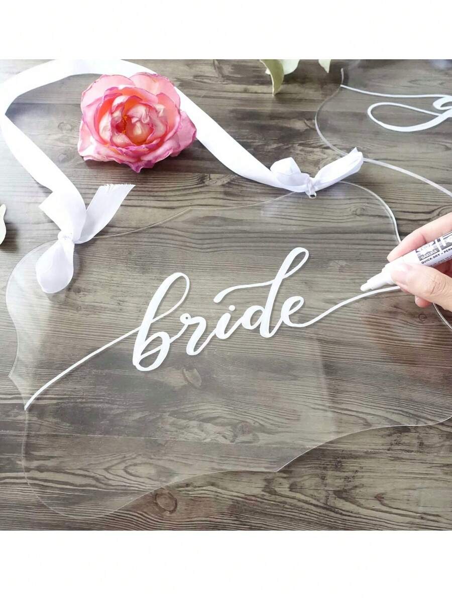 1 Miếng DIY Trong sáng Trống Acrylic Treo Dấu hiệu , Thanh lịch Cô dâu Và Chải ngựa Cái ghế Dấu hiệu Cho đám cưới - trong suốt - Xem 1