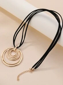 1個時尚簡約多層圓形吊墜項鍊,適合女性日常穿著、通勤、海灘度假、拍照等場合 - 金黃色 - 查看 5