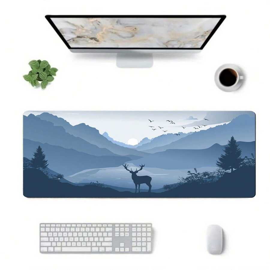 Gray White Deer Pattern Enlarged Anti Slip Mouse Pad, Suitable For
