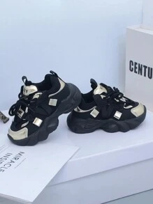 時尚舒適的兒童運動鞋：防滑,輕便,透氣,條紋設計,易穿易脫,適合休閒和運動活動。 - 黑色 - 查看 5