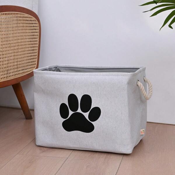 1pc Collapsible Polyester Organizing Basket, Fabric Organizer, Large Rectangle Storage Collection Bin For Pet Toy(Grey)