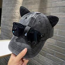Gorra de mujer con gafas de sol, orejas de gato, diseño de piloto, gorra de béisbol para parejas para primavera y otoño, nueva gorra de béisbol de moda personalizada y de hip-hop para rostro pequeño y linda - A - Ver 11