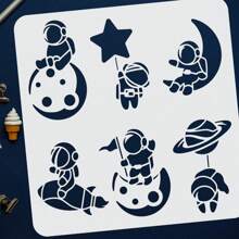 1 件可重复使用的太阳系行星绘画模板，11.8x11.8 英寸塑料太空行星图案绘画模板，适用于墙壁、木材、家具 DIY 工艺品 - 白色 - 查看 4