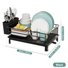 Single-Layer Iron Dish Drying Rack With Cutlery Holder And Drip Tray, Suitable For Kitchen Countertop Storage Rack, Kitchen Accessories