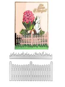 2 Piezas/set Molde De Cuchillo Con Relieve De Diseño De Pasto De Jardín Y Cerca Para Manualidades Diy - Plateado - Ver 1