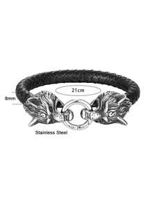 1入組男士嘻哈朋克護身符狼頭維京19/21/23cm皮質手鐲 - 彩色 - 查看 7