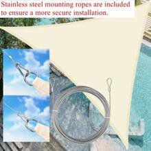 1 Set Waterproof Sun Shade Sail, Includes Stainless Steel Cable Ropes, Available In Triangle, Rectangle, Square Shapes, 98% UV Protection, Suitable For Outdoor Camping, Patio, Garden, Swimming Pool And More - Beige - View 4