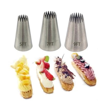 3pcs/Set Large Size Multiple Teeth Stainless Steel Icing Piping Nozzle Set For Cake, Pastry, Cupcake, Baking Decoration