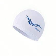 1pc Adult Unisex Cloth Swim Cap, Swimming Accessory, Black, Simple Printed Design, Breathable And Comfortable, Large Size For Long Hair Wrap - White - View 3