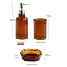 1 Set  Thick Brown Color  Four-Piece Glass Bathroom Accessories Set - Brown - View 2