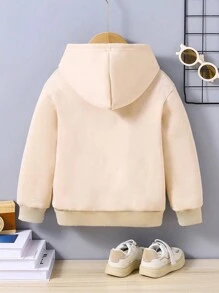 Tween Boy Casual Cartoon Slogan Printed Thermal Lined Sweatshirt Pullover For Autumn And Winter - Apricot - View 2