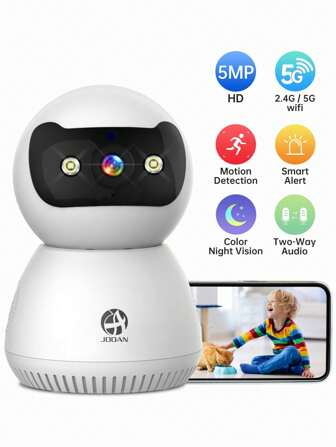 JOOAN 5MP Pan/Tilt Security Camera Indoor, 5G/2.4G WiFi Security Camera For Baby/Pet/Nanny, With Power Adapters, Cloud & SD Card Storage, Color Night Vision, Floodlight, 2 Way Audio, Siren Alarm, AI Motion Detection,Suitable For Christmas Gifts, Christmas Records, Family Member Or Friend Gifts