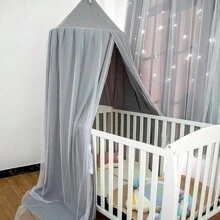 1pc Double Layer Mesh Princess Bed Canopy, Simple And Lovely Children Room Ceiling Hung Mosquito Net For Baby Room - Grey - View 1
