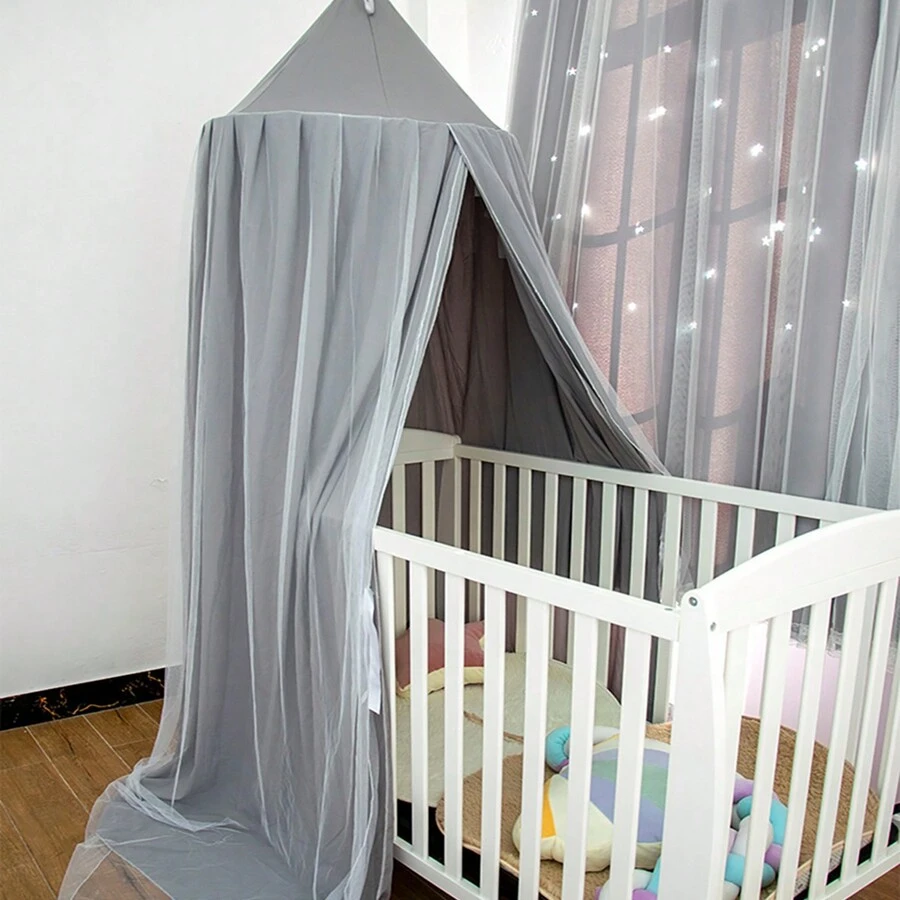 1pc Double Layer Mesh Princess Bed Canopy, Simple And Lovely Children Room Ceiling Hung Mosquito Net For Baby Room - Grey - View 1