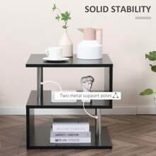 HOMCOM 20" Modern End Table, Accent Side Table, S-Shaped Coffee Table With Storage Shelf And Steel Poles, White - màu đen - Xem 6