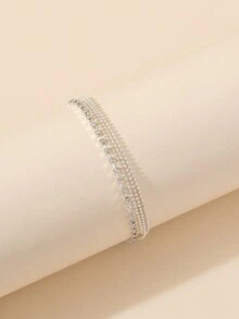 1pc Fashionable Charming Stackable Bling Bling Delicate Chain Anklet With Sparkling Rhinestones, Multi-Layer Women's Anklet For Beach, Party, Gift - Silver - View 2