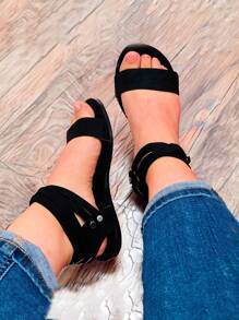 Sandalia huarache de Mujer Dama con Broche Cerrada Comoda Negra Suela Antiderrapante Tallas 22 a 27 de moda - Negro - Ver 2