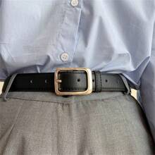 1pc Women's Multicolor Belt For Jeans, Versatile Korean Style Minimalist Black Belt With Small Gold Buckle For Fashionable Vintage Decoration Fit For Daily Wear Summer, School