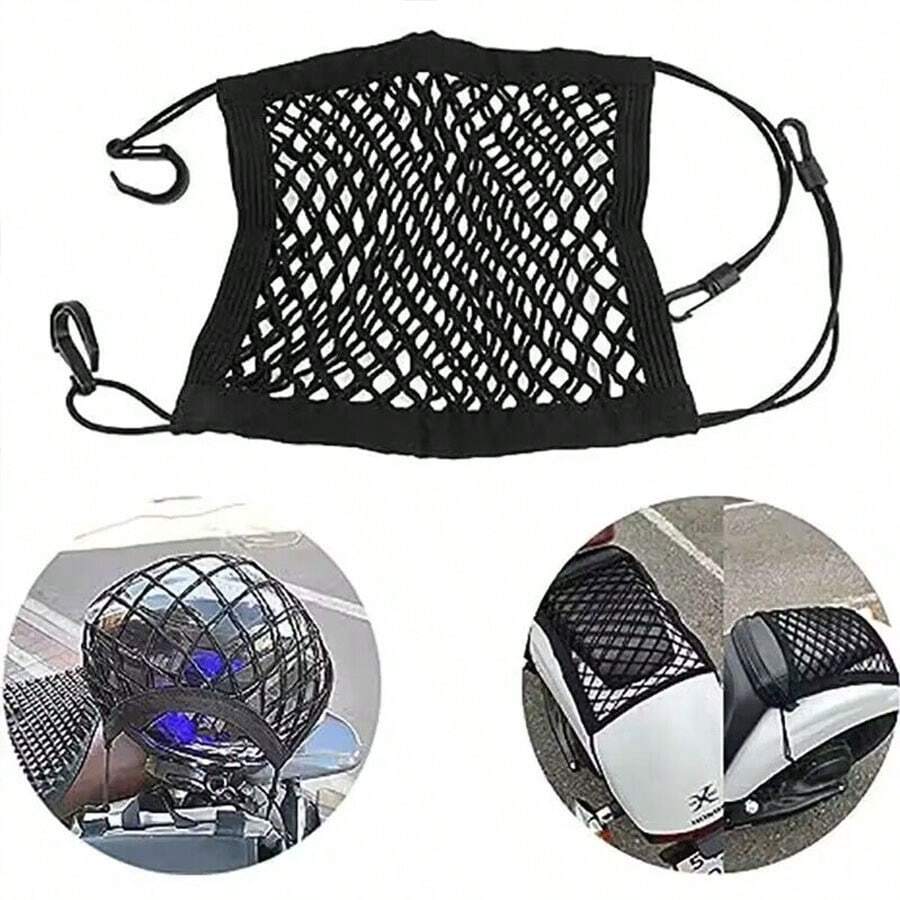 Motorcycle Cargo Net High Elastic Double Layer Motorcycle Net For Helmet Storage 10"X11" Bungee Cargo Net With Hooks Luggage Net - Black - View 1