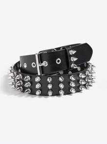 Street 1pc Women's Cool Punk Style Rivets Decorated Heavy Metal Dark Belt Halloween Summer, School Fall, Autumn, Halloween - Black - View 5