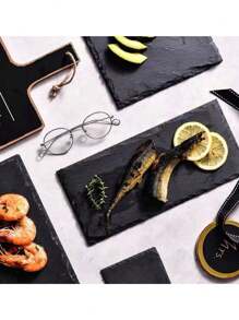 Set de 2 bandejas de servir de piedra natural, accesorio de fotografía, plato negro de sushi, bandeja para hornear pasteles y postres, plato de filete estilo occidental, regalo de Navidad