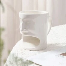 1pc Creative Ceramic Mug With Biscuit Holder & Interesting Design, For Coffee Or Milk Tea - White - View 5