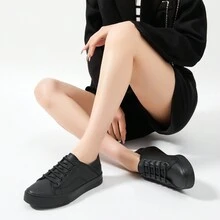 Women's Slip On Shoes PU Leather Slip On Sneakers Fashion White Tennis Shoes Low Top Black Casual Shoes Loafers Shoes - Đầy đủ màu đen - Xem 10