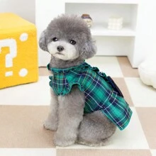 春/夏季蕾絲連衣裙寵物胸帶裙寵物服飾貓/狗公主裙娃娃裙新款春/夏季萬用裙狗衣服泰迪狗衣服時尚公主裙胸帶扣輕便服新款格紋蝴蝶結裙 - 綠色 - 查看 5