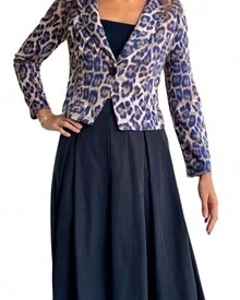 BLAZER CURTO DE MALHA ESTAMPA ONÇA AZUL