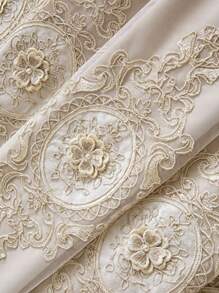 1pc Luxury Dual Layer Embroidered Curtains With Sheer Fabric, Ready Made, For Living Room And Bedroom, Blackout