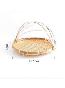 1pc Bamboo Product Insect-Proof Cover Basket For Sun-Drying, Farming, Sifting, Storage, Bread, Fruit With Net
