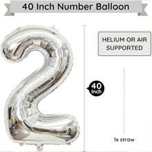 40 Inch Silver Number Balloon , Large Number Foil Balloons Mylar For Birthday Party Celebration Decorations Supplies, Digital Balloons For Wedding Anniversary Events Decorations,Christmas