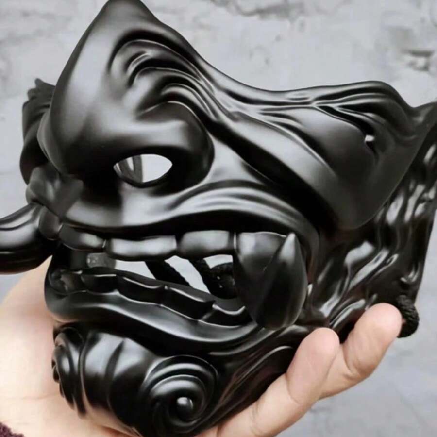 1pc Half Face Cyber Mask Cosplay Hannya Samurai Anime Party Dress Up Face Covering - Multicolor - View 1