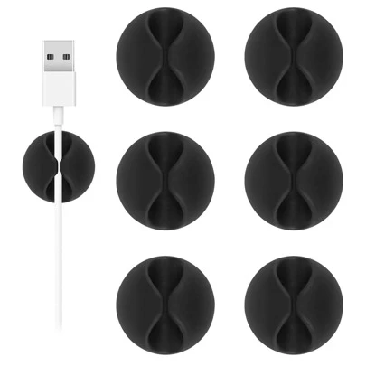 6 قطع مُنظم كبلات لكبل الشحن، حامل الكبل على المكتب،مشابك كبل للكمبيوتر، كبل الشحن، كبل USB، الماوس، كبل سماعة الرأس، المكتب، طاولة الليل، المكاتب، القبو (6 باللون الأسود) مُنظم الكبلات