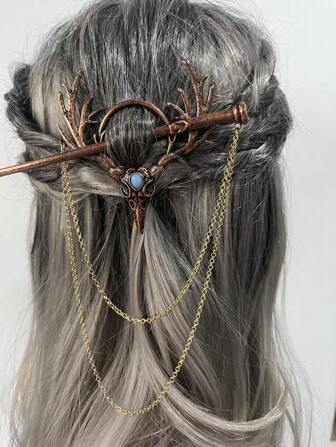 Vintage Goth Crow Skeleton Long Chain Hair Stick Accessories For Women Tendance Chic Point Hairpin Chopsticks Boho