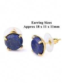 1 Pair  Natural Stone Stud Earrings Round Pink Crystal Quartz Gem Beads Gold-Color Simple Earring For Women Girl Charm Jewelry F693 - Stud Earrings - View 7