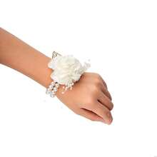 4 cái/bộ Kết cườm Vòng tay Corsage cổ tay Cho đám cưới & Buổi tiệc - Màu be - Xem 2