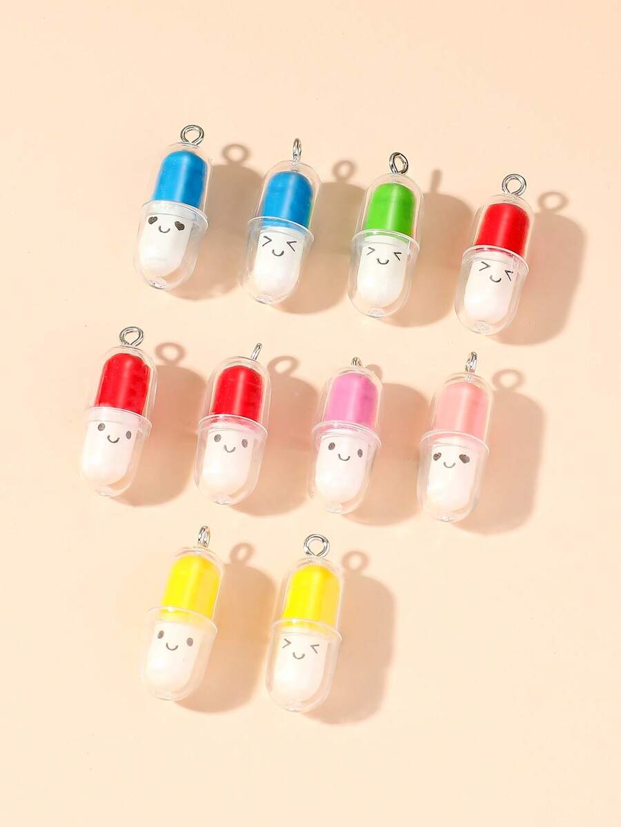 10 Piezas Diseño De Cápsulas Coloridas De Pastillas Divertidas Para Crear Pendientes, Pulseras, Collares Y Llaveros, Color Aleatorio - Multicolor - Ver 1