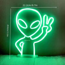 1 件霓虹绿外星人手势 LED 装饰灯，11.3 X 8.7 X 0.7 英寸，28.8 X 22.2 X 1.8 厘米，电池或 USB 供电桌面或墙壁装饰灯，适合女孩卧室、房间、酒吧、庭院、生日派对、情人节、母亲节、家居装饰和节日用品 - 白色 - 查看 4