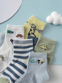 5雙可愛的長頸鹿、汽車、字母、條紋或紅綠燈設計中筒網眼襪,適用於時尚和日常穿著 - 彩色 - 查看 3