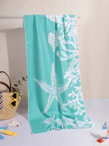 1 件蓝色海星印花沙滩巾，超细纤维薄速干吸水毛巾，适合游泳、度假、旅行、户外露营夏季旅行、度假海滩必备