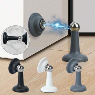 1pc Silicone Magnetic & Noiseless Door Stopper With Anti-Collision Function, No Drilling Required, Suitable For Wall/Floor Mounting, Door Holder To Keep Door Open, No-Drill Door Stopper, Available In Black, Grey Or White