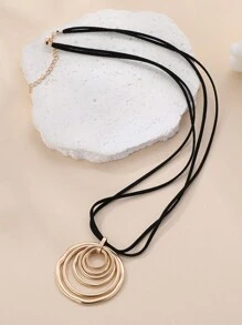 1個時尚簡約多層圓形吊墜項鍊,適合女性日常穿著、通勤、海灘度假、拍照等場合 - 金黃色 - 查看 4