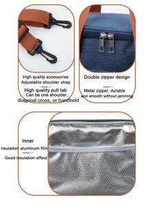 1个S/M码双层午餐包，女士保温午餐盒，可重复使用的成人午餐手提袋，适合工作、野餐、上学或旅行。女士午餐盒包，女士学习用品包，学习配件包。