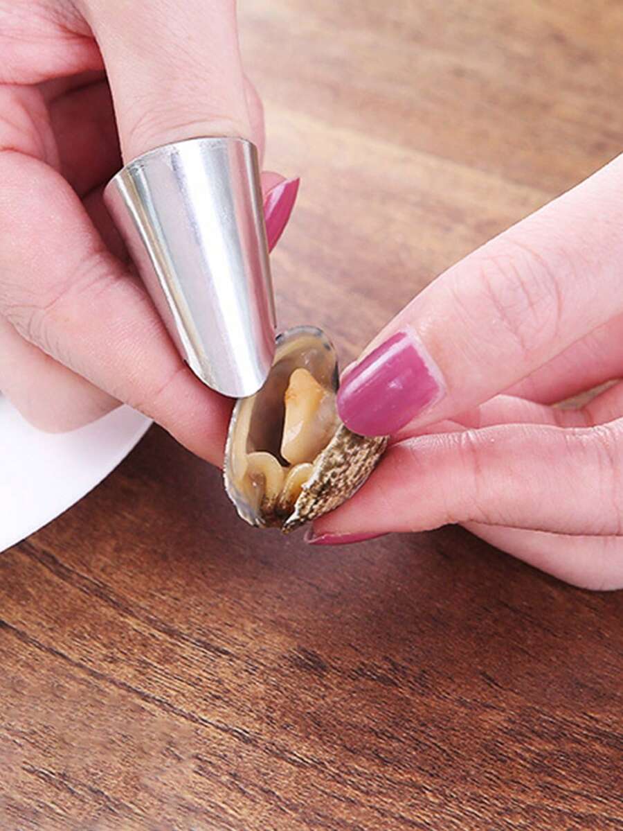 2pcs Peeler For Edamame, Chestnut, Nuts, Chicken Claws & Vegetables With Protective Hand Guard And Iron Fingertip Caps - Silver - View 1