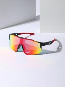 0150688630001-X9337 1pc Men's Pink Multi-Material Mechanic Mask Shape Fashion Glasses For Outdoor Cycling Sports (With EVA Case, Cleaning Cloth & Glasses Strap) Beach Accessories Glasses Shades Looks Street Style And Suit For Sweater Jacket Sweatshirt Hoodie Leather Pants And Cargo PantsY2K Festival For Summer Beach Vacation, Outdoor, Travel