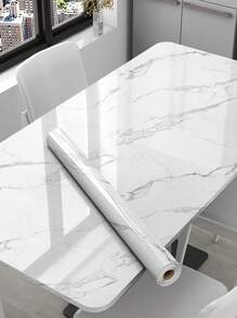 1 Roll White Marble Pattern Kitchen Countertop Oil-Proof Stickers, Waterproof Stove Marble Durable High-Temperature Film, Mold Damp-Proof Surface Table Refurbished Sticker - Black and White - View 8