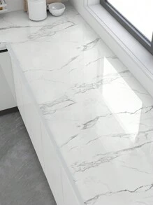 1 Roll White Marble Pattern Kitchen Countertop Oil-Proof Stickers, Waterproof Stove Marble Durable High-Temperature Film, Mold Damp-Proof Surface Table Refurbished Sticker - Black and White - View 3
