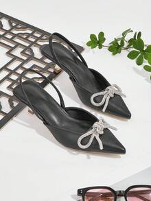 Của phụ nữ Pha lê Loại bướm Và Mèo Cao gót Dép xăng đan , Sành điệu Và Thanh lịch Pointed Toe Giày cao gót Kitten , Con la Đối với Yến tiệc , Các bữa tiệc Và Đám cưới In Mùa Xuân Và Mùa hè - màu đen - Xem 1