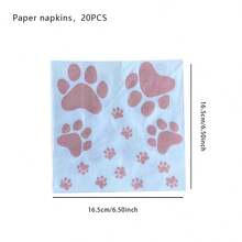 41 Piezas/set Kit De Vajilla De Fiesta De Tema De Huellas De Perro Rosa Con Servilletas De Papel (20 Piezas), Platos De 9 Pulgadas (10 Piezas), Platos De 7 Pulgadas (10 Piezas) Y Mantel (1 Pieza) - Rosa - Ver 7
